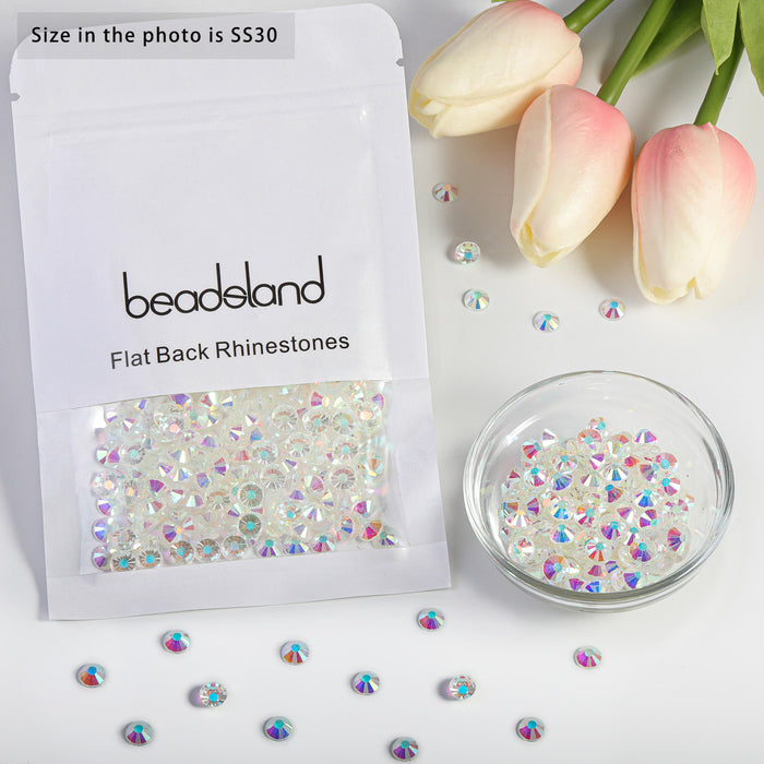Beadsland Flat Back Crystal Rhinestones Round Gems For Nail Art And Craft Glue Fix- Transparent AB