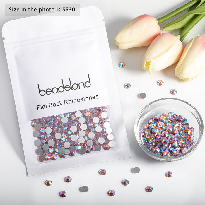 Beadsland Flat Back Crystal Rhinestones Gemas redondas para Nail Art y Craft Glue Fix - Light Pink AB