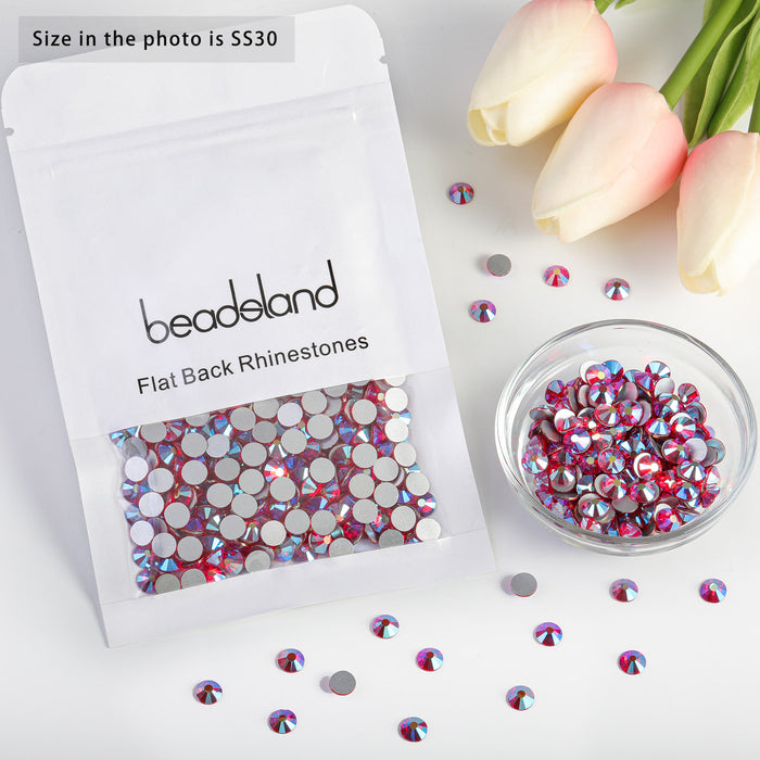 Beadsland Flat Back Crystal Rhinestones Round Gems For Nail Art And Craft Glue Fix - Light Siam AB