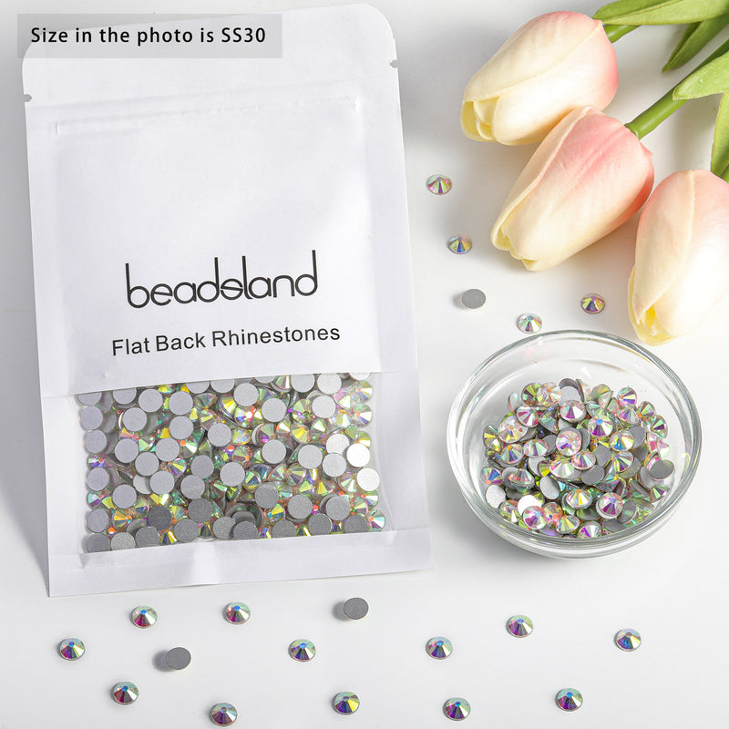 Beadsland Flat Back Crystal Rhinestones Round Gems For Nail Art And Craft Glue Fix - Crystal AB