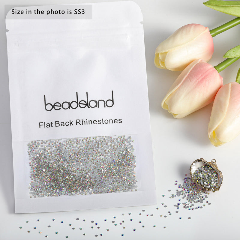 Beadsland Flat Back Crystal Rhinestones Round Gems For Nail Art And Craft Glue Fix - Crystal AB