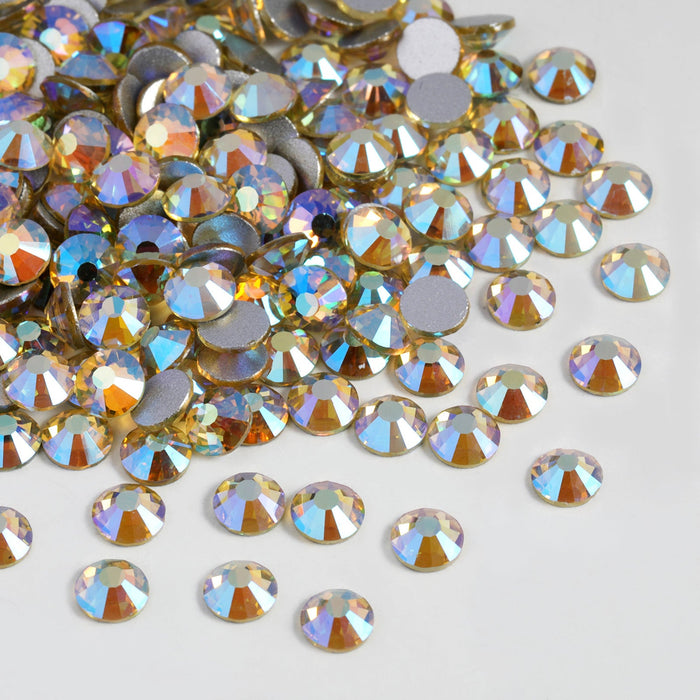 Beadsland Flat Back Crystal Rhinestones Round Gems For Nail Art And Craft Glue Fix - Jonquil AB