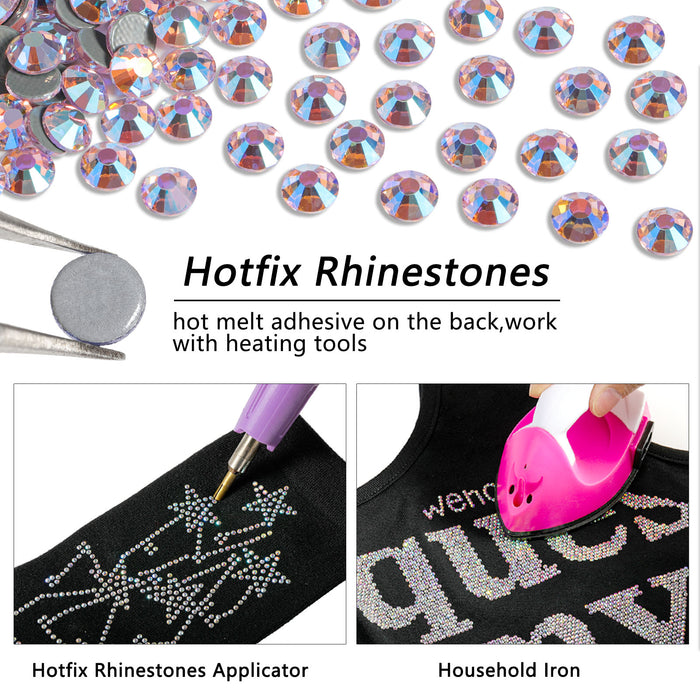 Beadsland Hotfix Rhinestones, Crystal Rhinestones for Crafts Clothes DIY Decoration- Light Pink AB