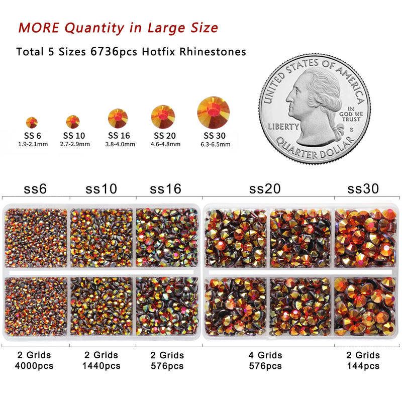 6736pcs Hotfix Rhinestones for Crafts Clothes Mixed 5 Sizes, Hotfix Crystals with Tweezers and Wax Pencil Kit, SS6-SS30- Hyacinth AB