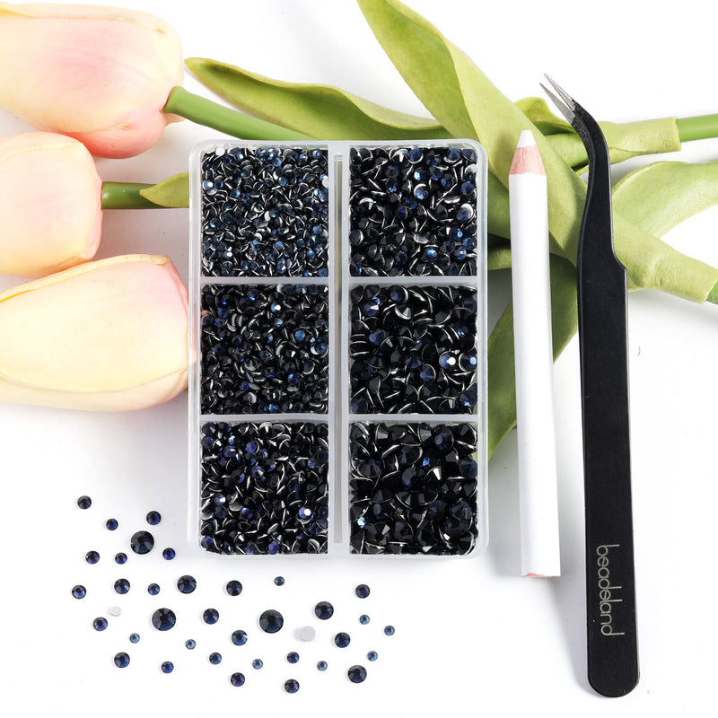 Beadsland 4300pcs Flatback Rhinestones,  Nail Gems Round Crystal Rhinestones for Crafts,Mixed 6 Sizes with Picking Tweezers and Wax Pencil Kit- Montana