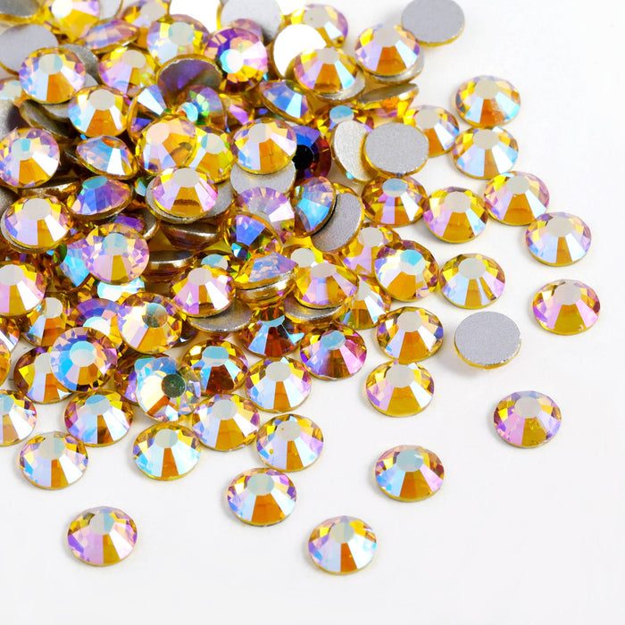Beadsland Flat Back Crystal Rhinestones Round Gems For Nail Art And Craft Glue Fix - Citrine AB