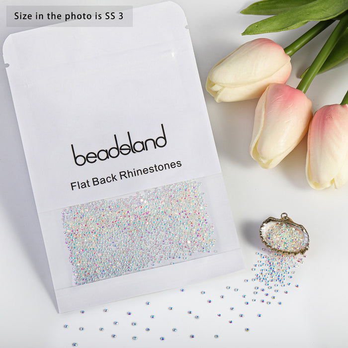 Beadsland Flat Back Crystal Rhinestones Round Gems For Nail Art And Craft Glue Fix- Transparent AB