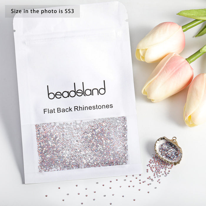 Beadsland Flat Back Crystal Rhinestones Gemas redondas para Nail Art y Craft Glue Fix - Light Pink AB