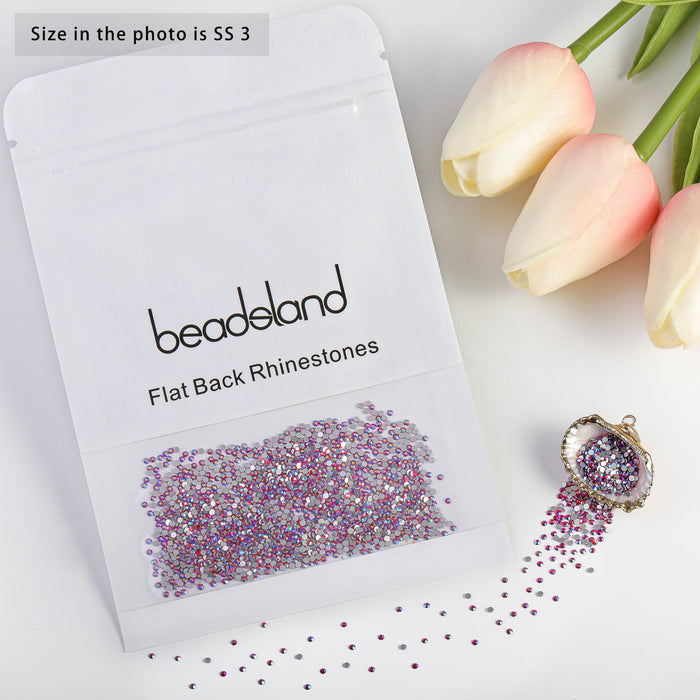 Beadsland Flat Back Crystal Rhinestones Round Gems For Nail Art And Craft Glue Fix - Light Siam AB