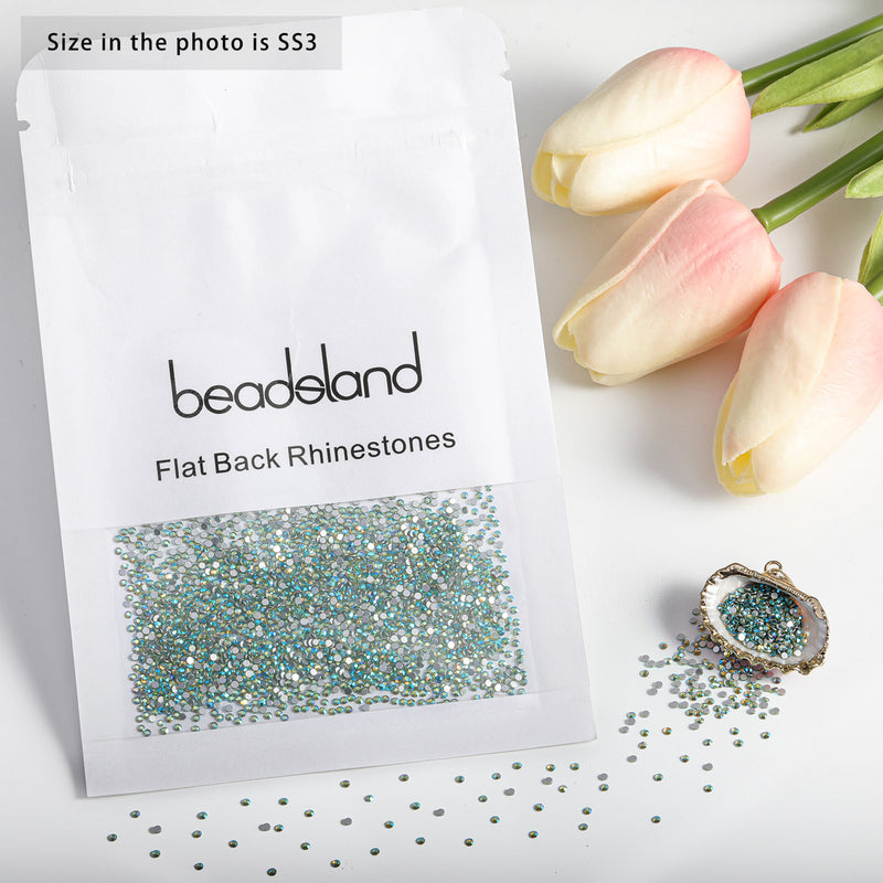 Beadsland Flat Back Crystal Rhinestones Round Gems For Nail Art And Craft Glue Fix- Peridot AB