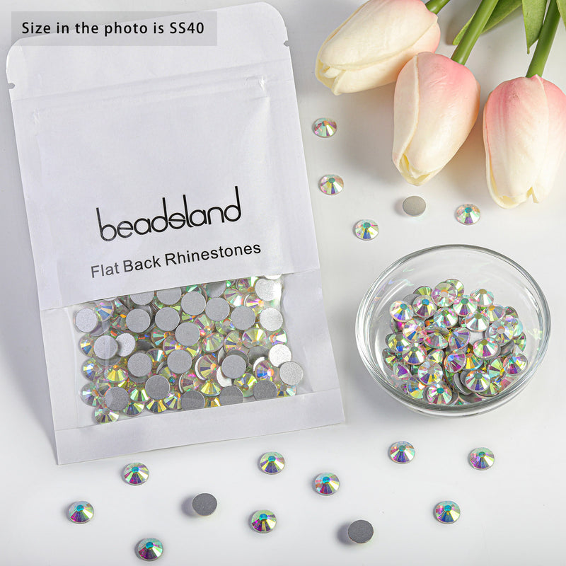 Beadsland Flat Back Crystal Rhinestones Round Gems For Nail Art And Craft Glue Fix - Crystal AB