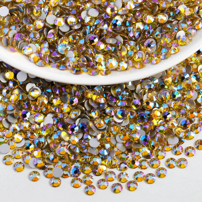 Beadsland Flat Back Crystal Rhinestones Round Gems For Nail Art And Craft Glue Fix - Citrine AB