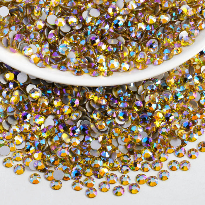 Beadsland Flat Back Crystal Rhinestones Round Gems For Nail Art And Craft Glue Fix - Citrine AB