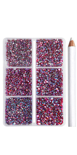 Beadsland 7200pcs Flatback Rhinestones,Nail Gems Round Crystal Rhinestones for Crafts,Mixed 6 Sizes with Wax Pencil Kit, SS3-SS10，Light Siam AB