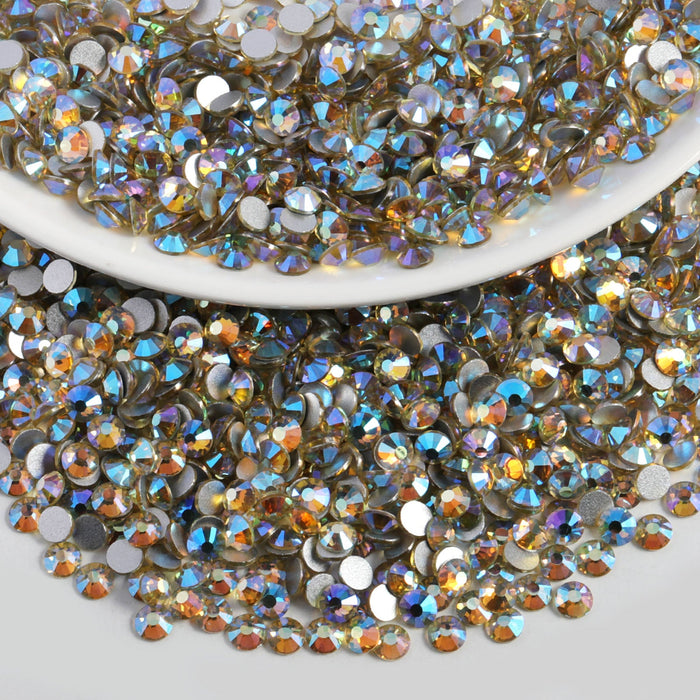 Beadsland Flat Back Crystal Rhinestones Round Gems For Nail Art And Craft Glue Fix - Jonquil AB