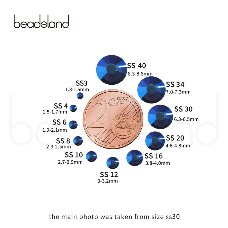 Beadsland Flat Back Crystal Rhinestones Round Gems For Nail Art And Craft Glue Fix - Sapphire AB