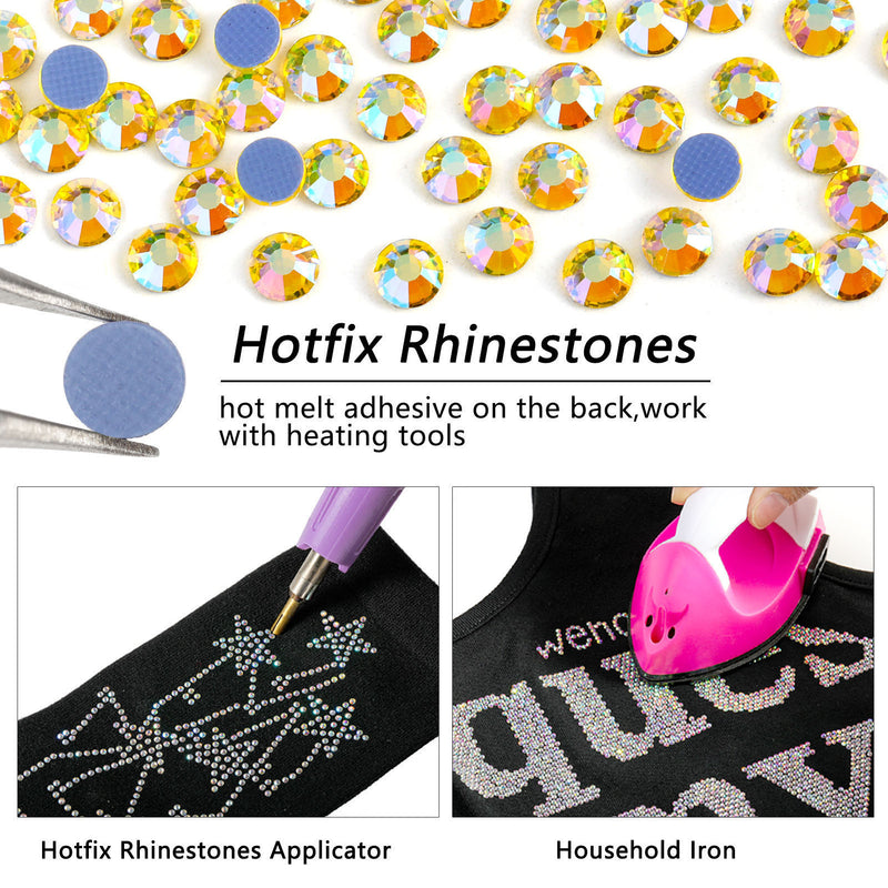 Beadsland Hotfix Rhinestones, Crystal Rhinestones for Crafts Clothes DIY Decoration-Citrine AB