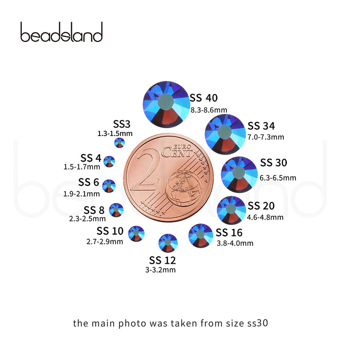 Beadsland Flat Back Crystal Rhinestones Round Gems For Nail Art And Craft Glue Fix - Smoked Topaz AB