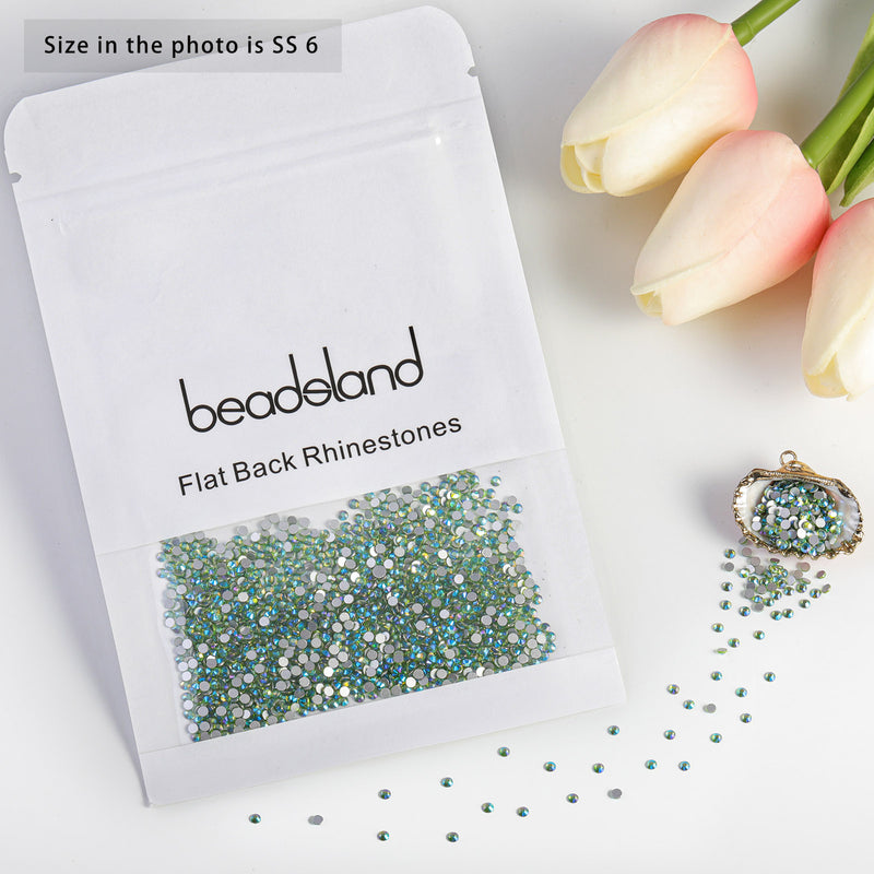 Beadsland Flat Back Crystal Rhinestones Round Gems For Nail Art And Craft Glue Fix- Peridot AB