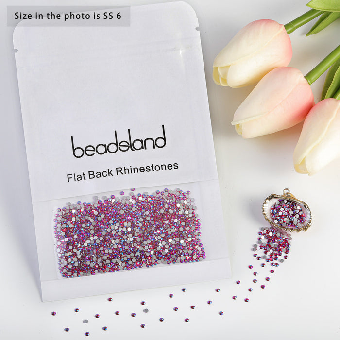 Beadsland Flat Back Crystal Rhinestones Round Gems For Nail Art And Craft Glue Fix - Light Siam AB