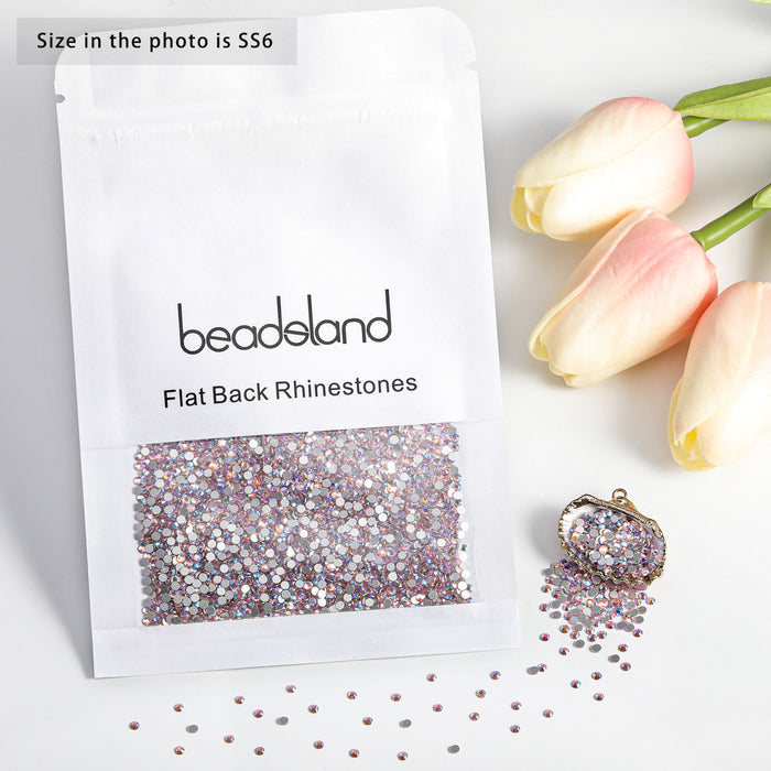 Beadsland Flat Back Crystal Rhinestones Gemas redondas para Nail Art y Craft Glue Fix - Light Pink AB
