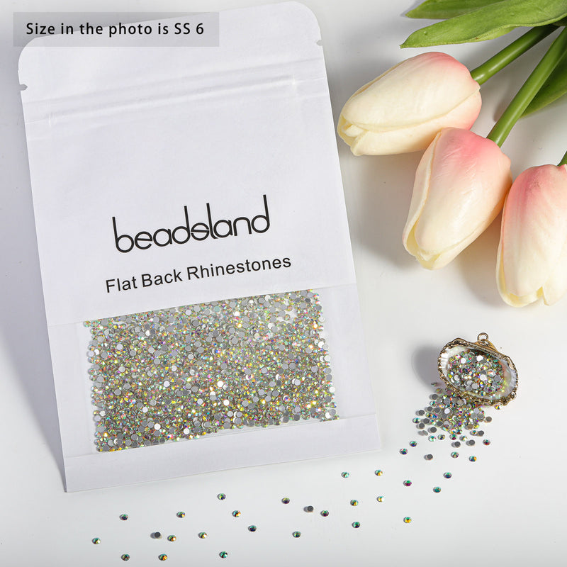 Beadsland Flat Back Crystal Rhinestones Round Gems For Nail Art And Craft Glue Fix - Crystal AB