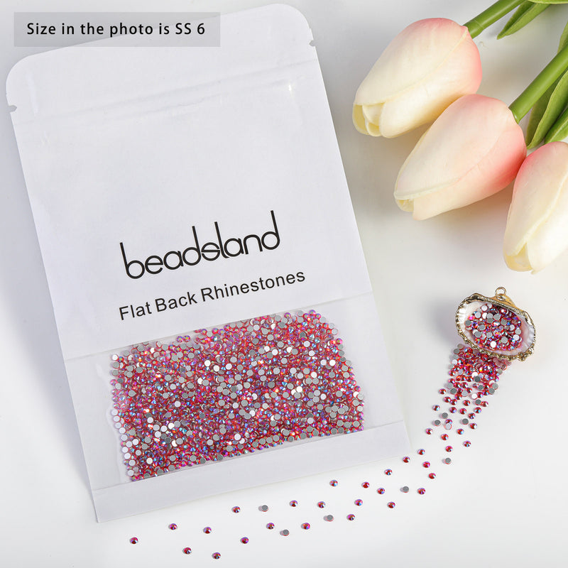 Beadsland Flat Back Crystal Rhinestones Round Gems For Nail Art And Craft Glue Fix - Hyacinth AB