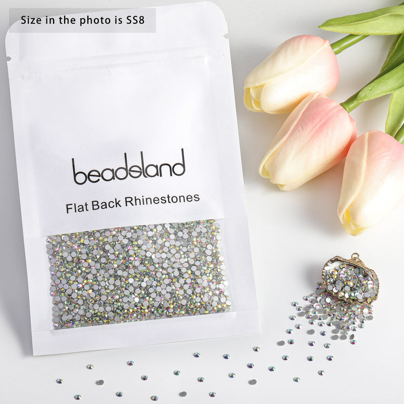 Beadsland Flat Back Crystal Rhinestones Round Gems For Nail Art And Craft Glue Fix - Crystal AB