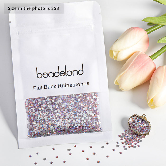 Beadsland Flat Back Crystal Rhinestones Gemas redondas para Nail Art y Craft Glue Fix - Light Pink AB