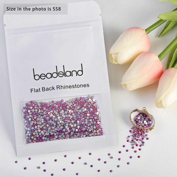 Beadsland Flat Back Crystal Rhinestones Round Gems For Nail Art And Craft Glue Fix - Light Siam AB