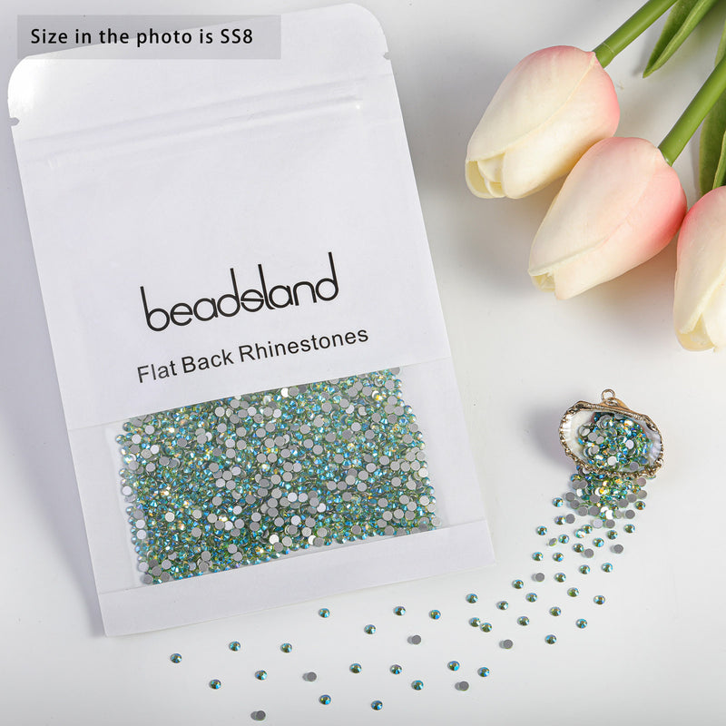 Beadsland Flat Back Crystal Rhinestones Round Gems For Nail Art And Craft Glue Fix- Peridot AB