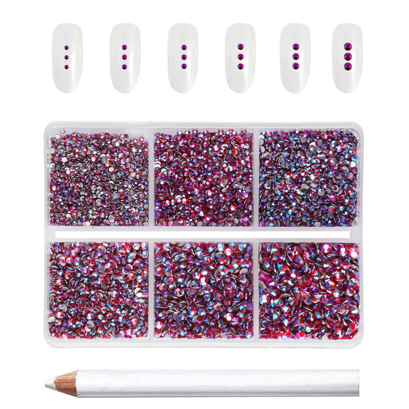 Beadsland 7200pcs Flatback Rhinestones,Nail Gems Round Crystal Rhinestones for Crafts,Mixed 6 Sizes with Wax Pencil Kit, SS3-SS10，Light Siam AB