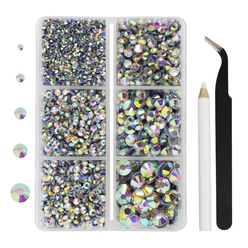 Hotfix Rhinestones 3960pcs, Rhinestone for Clothes, Hot Fix Crystals Rhinestones with Tweezers and Wax Pencil Kit,Mixed 5 Sizes, SS6-SS30, Crystal AB