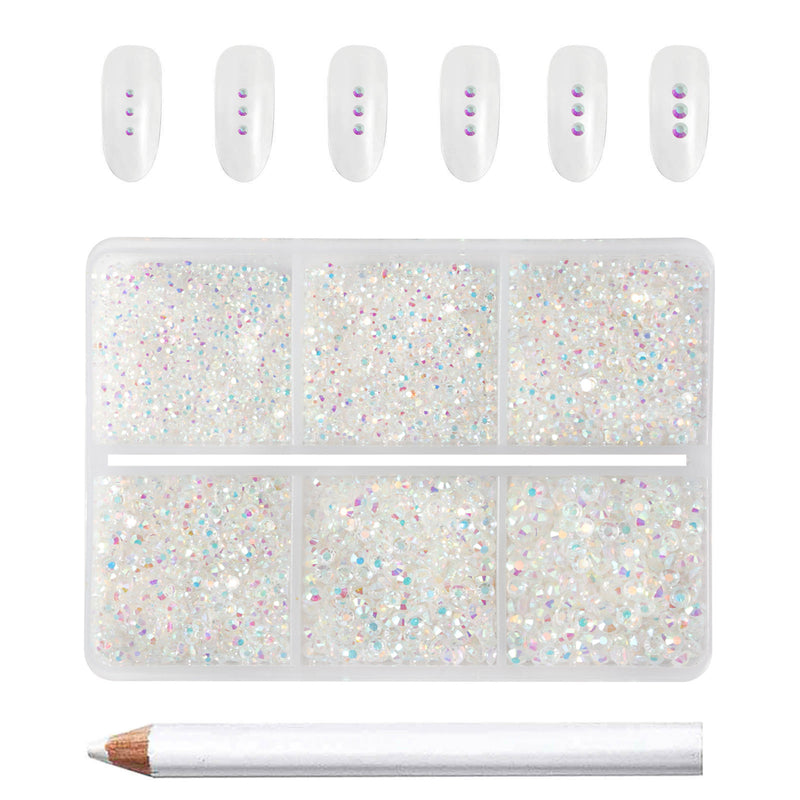 Beadsland 7200pcs Flatback Rhinestones,Nail Gems Round Crystal Rhinestones for Crafts,Mixed 6 Sizes with Wax Pencil Kit, SS3-SS10-Transparent AB