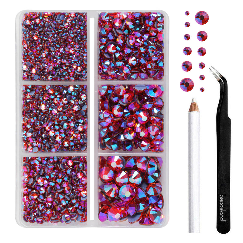 BEADSLAND Hotfix Rhinestones, 4000 PCS Hyacinth AB Rhinestones for Clothes Crafts Mixed 6 Sizes with Wax Pencil and Tweezers Kit, SS6-SS30, Hyacinth AB