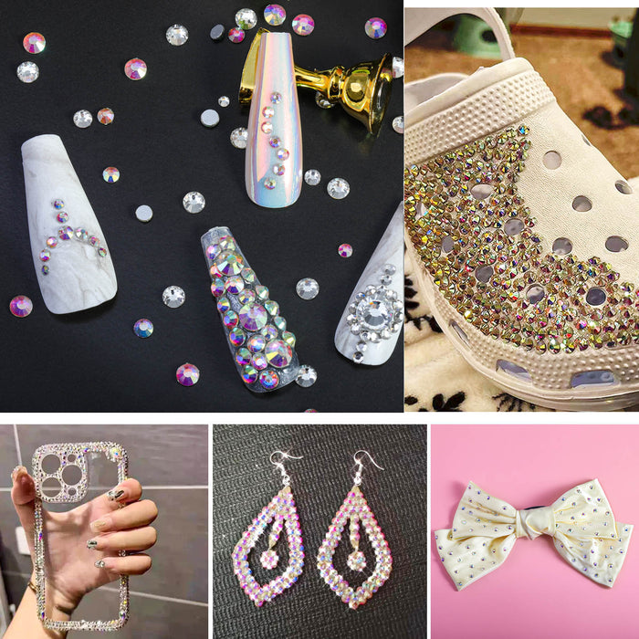 Beadsland Flat Back Crystal Rhinestones Round Gems For Nail Art And Craft Glue Fix - Crystal AB