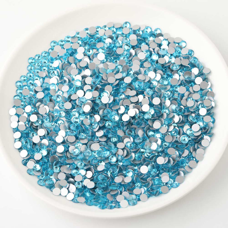 Beadsland Flat Back Crystal Rhinestones Round Gems For Nail Art And Craft Glue Fix - Aquamarine