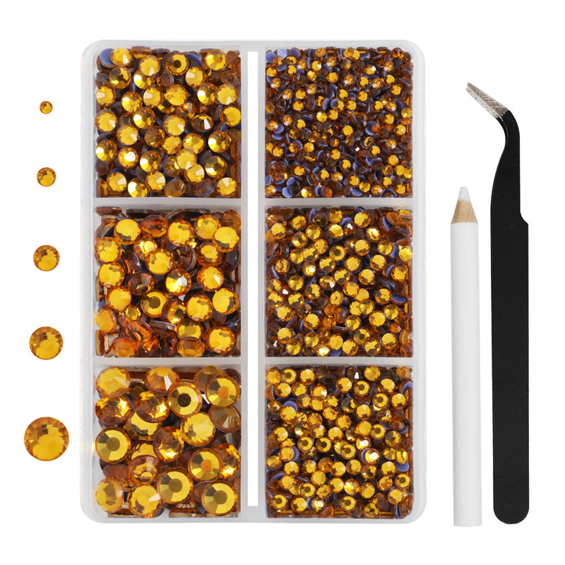 Hotfix Rhinestones 3960pcs, Rhinestone for Clothes, Hot Fix Crystals Rhinestones with Tweezers and Wax Pencil Kit,Mixed 5 Sizes, SS6-SS30, Topaz