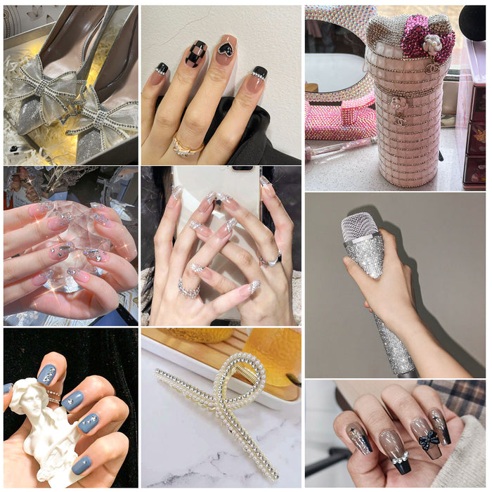 Beadsland - Diamantes de imitación de cristal con parte trasera plana, gemas redondas para decoración de uñas y pegamento para manualidades, hematita plateada