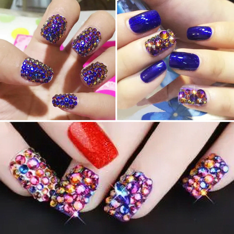 Beadsland Flat Back Crystal Rhinestones Round Gems For Nail Art And Craft Glue Fix - Blue Volcano