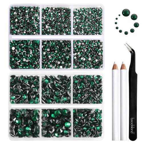 Beadsland Rhinestones for Makeup,8 Sizes 2500pcs Navy Blue Flatback  Rhinestones Eye Gems for Nails Crafts with Tweezers and Wax