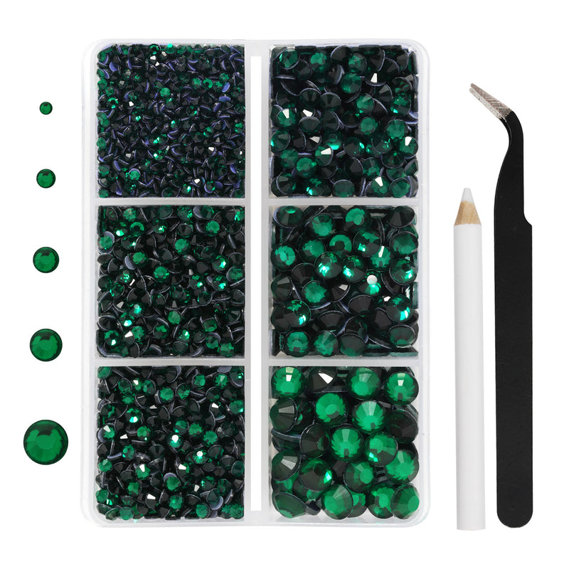Hotfix Rhinestones 3960pcs, Rhinestone for Clothes, Hot Fix Crystals Rhinestones with Tweezers and Wax Pencil Kit,Mixed 5 Sizes, SS6-SS30, Emerald