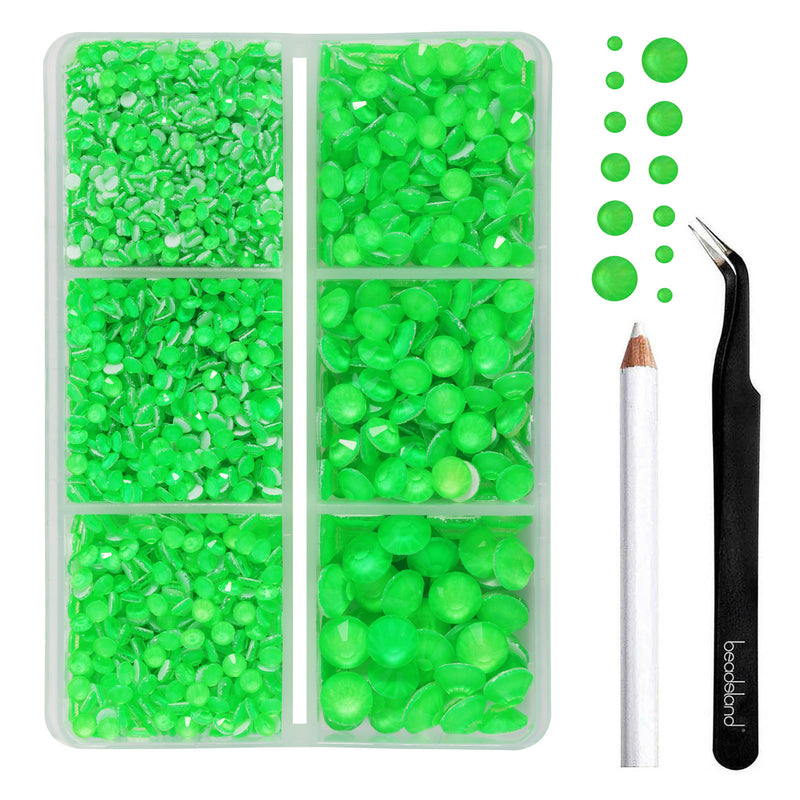 BEADSLAND Hotfix Rhinestones, 4000 PCS Neon Green Rhinestones for Clothes Crafts Mixed 6 Sizes with Wax Pencil and Tweezers Kit, SS6-SS30, Neon Green