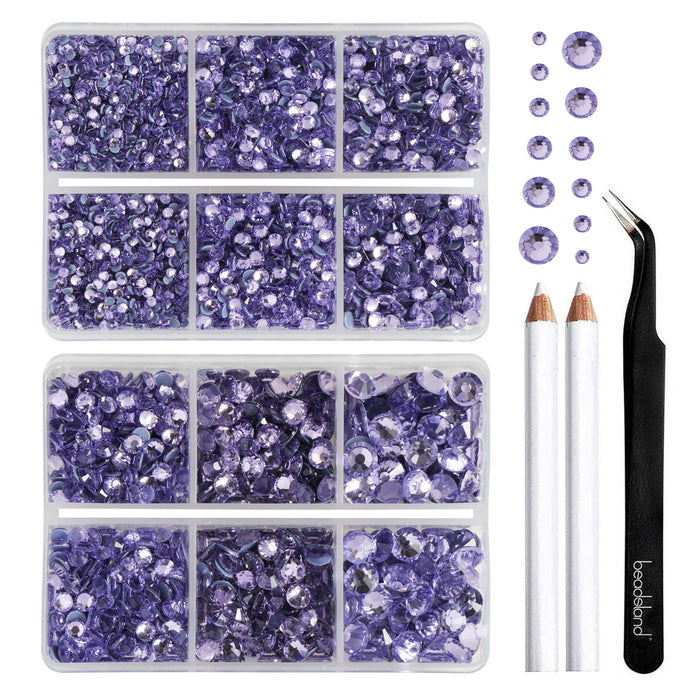 BEADSLAND Hotfix Rhinestones, 6080PCS Violet Rhinestones for Clothes Crafts Mixed 6 Sizes with Wax Pencil and Tweezers Kit - Violet