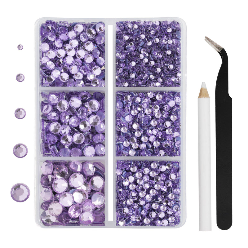 Hotfix Rhinestones 3960pcs, Rhinestone for Clothes, Hot Fix Crystals Rhinestones with Tweezers and Wax Pencil Kit,Mixed 5 Sizes, SS6-SS30, Violet
