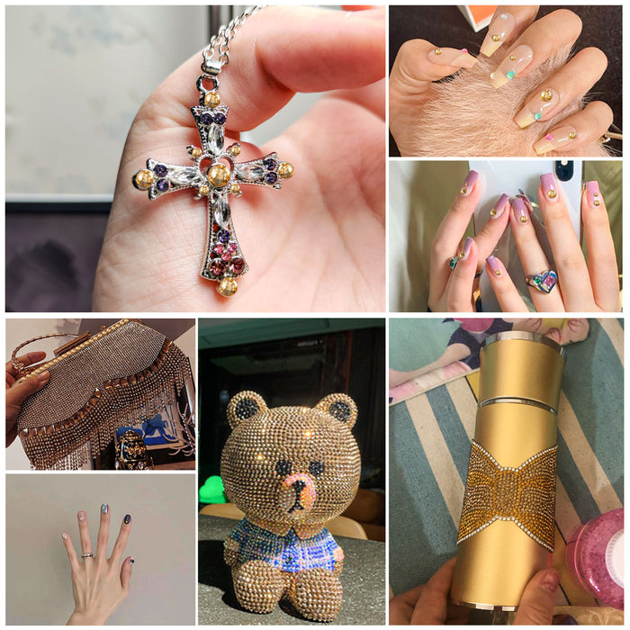 Beadsland - Diamantes de imitación de cristal con parte trasera plana, gemas redondas para decoración de uñas y pegamento para manualidades - Lt.cooradol topacio