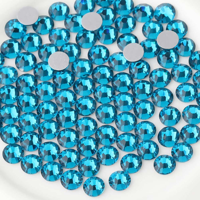 Beadsland Flat Back Crystal Rhinestones Round Gems For Nail Art And Craft Glue Fix - Indicolite