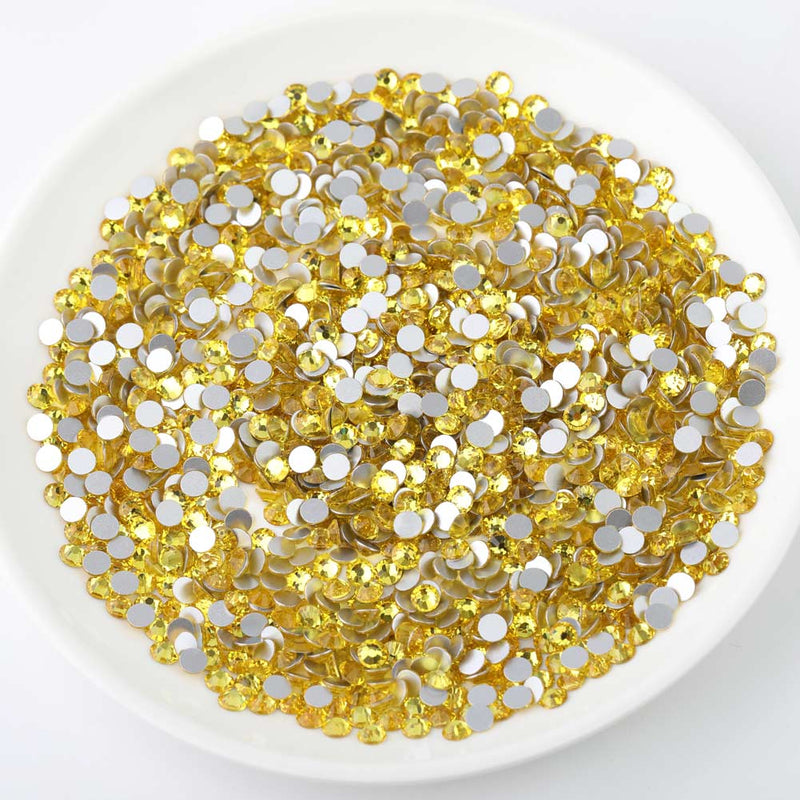 Beadsland Flat Back Crystal Rhinestones Round Gems For Nail Art And Craft Glue Fix - Lemon Yellow