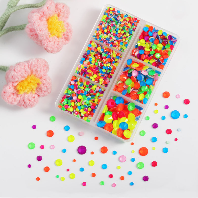 BEADSLAND Hotfix Rhinestones, 4000 PCS Neon Rhinestones for Clothes Crafts Mixed 6 Sizes with Wax Pencil and Tweezers Kit, SS6-SS30, Neon Mix