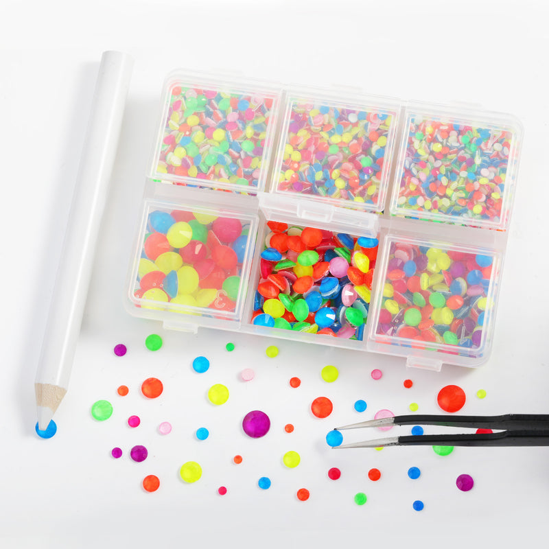 BEADSLAND Hotfix Rhinestones, 4000 PCS Neon Rhinestones for Clothes Crafts Mixed 6 Sizes with Wax Pencil and Tweezers Kit, SS6-SS30, Neon Mix